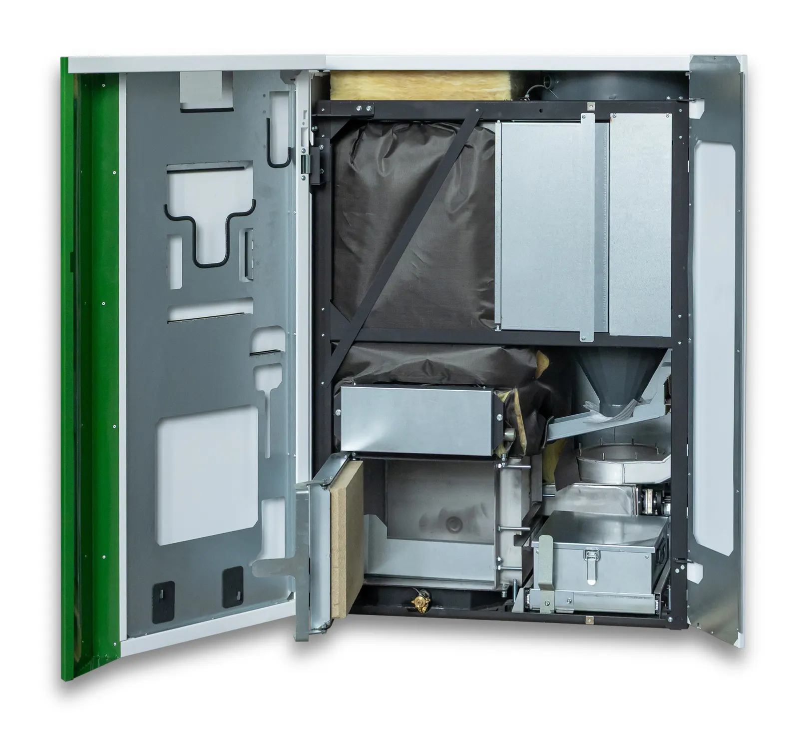 A finished unit with the door open, internals assembled and tested at Platt
